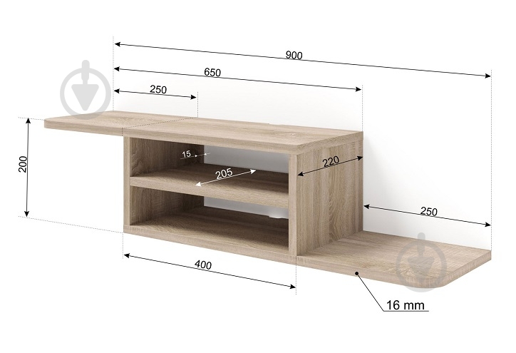 Тумба под ТВ BIM Furniture Dedal 900x200x220 мм дуб сонома(DEDAL_TV_STAND_90_SONOMA_OAK) - фото 2 Тумба под ТВ BIM Furniture Dedal 900x200x220 мм дуб сонома(DEDAL_TV_STAND_90_SONOMA_OAK) - фото 2