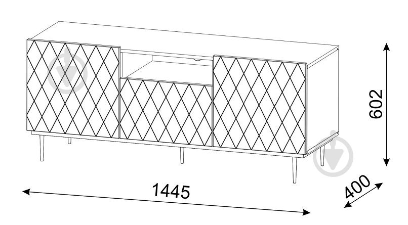 Тумба під ТВ BIM Furniture Diuna 1450x600x400 мм чорний/білий матовий (DIUNA_RTV2D1K_145_WHITE_MAT_BL) - фото 3 Тумба під ТВ BIM Furniture Diuna 1450x600x400 мм чорний/білий матовий (DIUNA_RTV2D1K_145_WHITE_MAT_BL) - фото 3