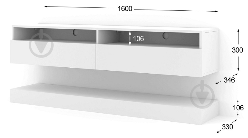 Тумба під ТВ BIM Furniture Duo 2д 1600x300x340 мм білий матовий(TV_STAND_DUO_160_PLATFORM_WHIT) - фото 3 Тумба під ТВ BIM Furniture Duo 2д 1600x300x340 мм білий матовий(TV_STAND_DUO_160_PLATFORM_WHIT) - фото 3