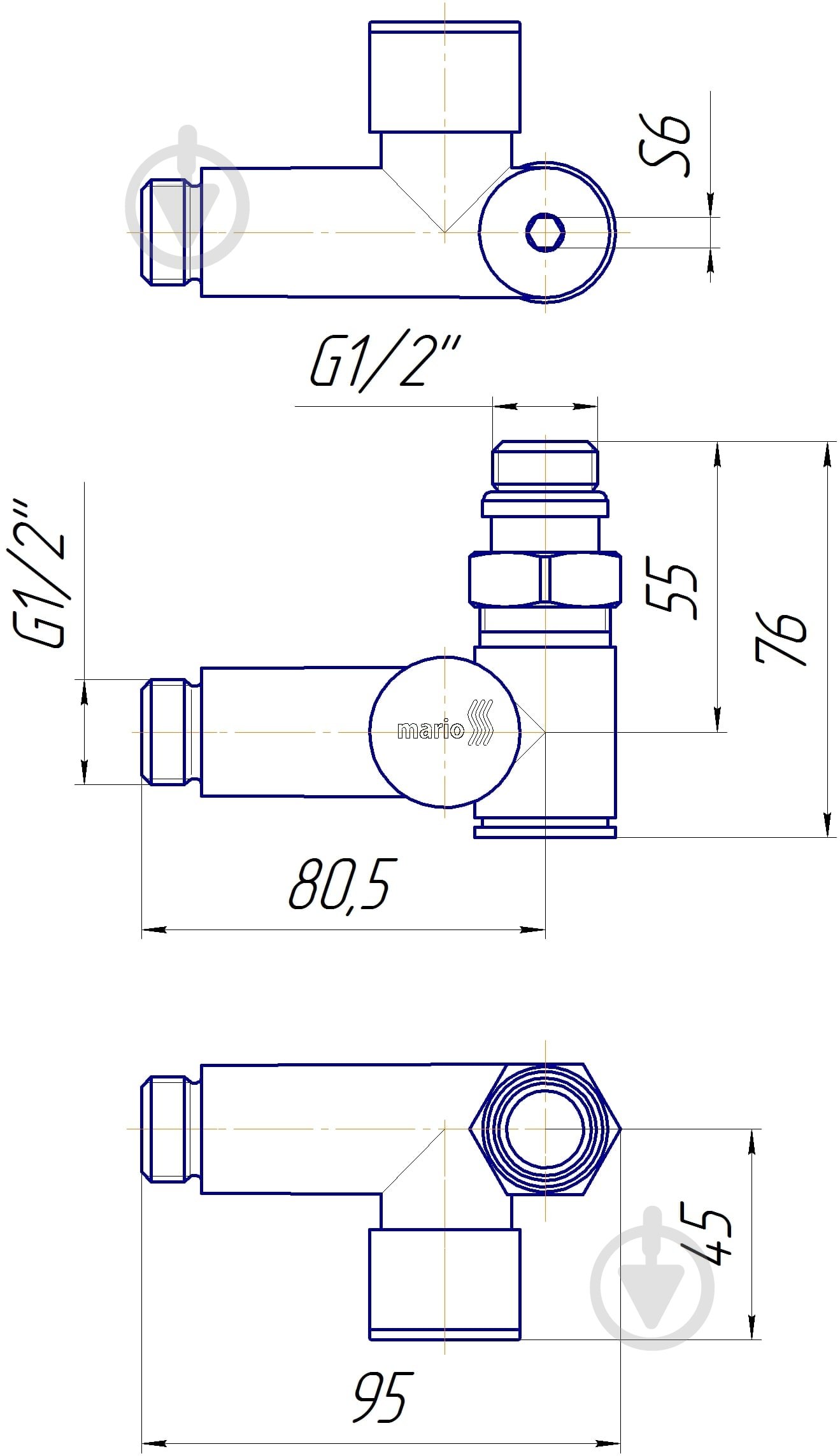 Кран угловой Mario под ТЭН бронза - фото 4