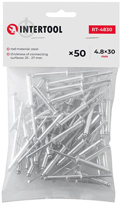 Заклепка 4,8х30 мм 50 шт./уп. Intertool RT-4830 - фото 1 Заклепка 4,8х30 мм 50 шт./уп. Intertool RT-4830 - фото 1