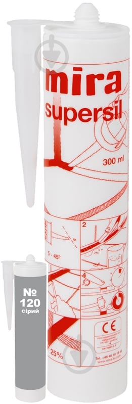 Герметик силіконовий Mira санітарний Supersil 120 сірий 300 мл - фото 1