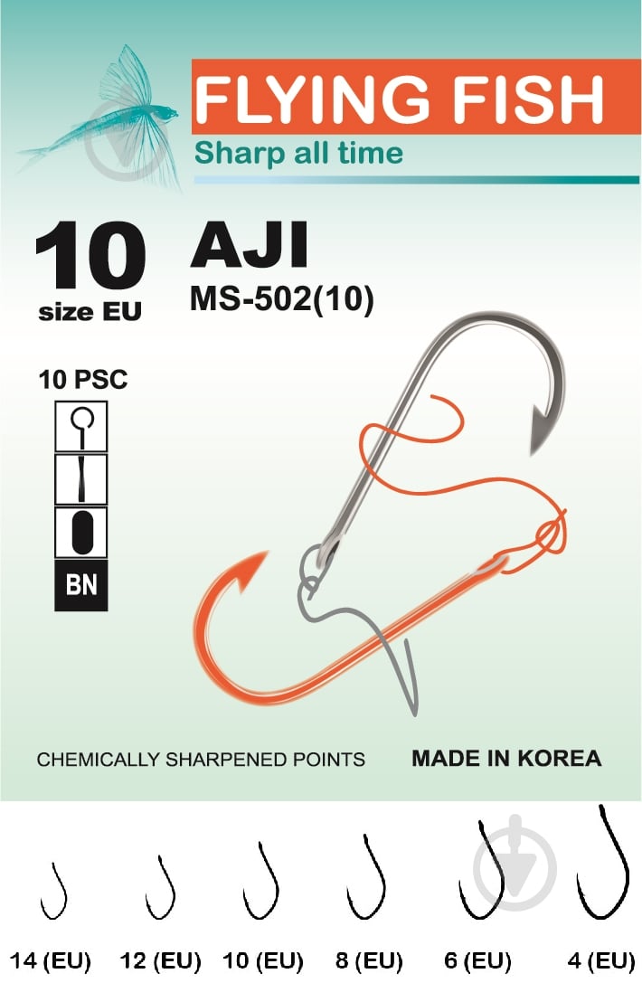 Крючок Flying Fish Aji №10 10 шт. MS-502(10) - фото 2