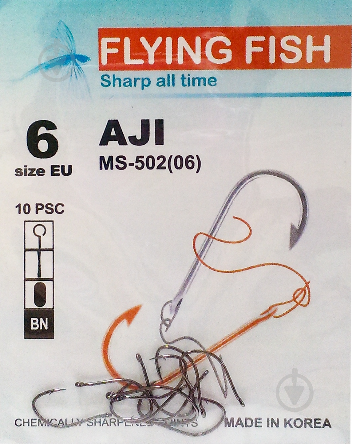 Крючок Flying Fish Aji №6 10 шт. MS-502(06) - фото 1