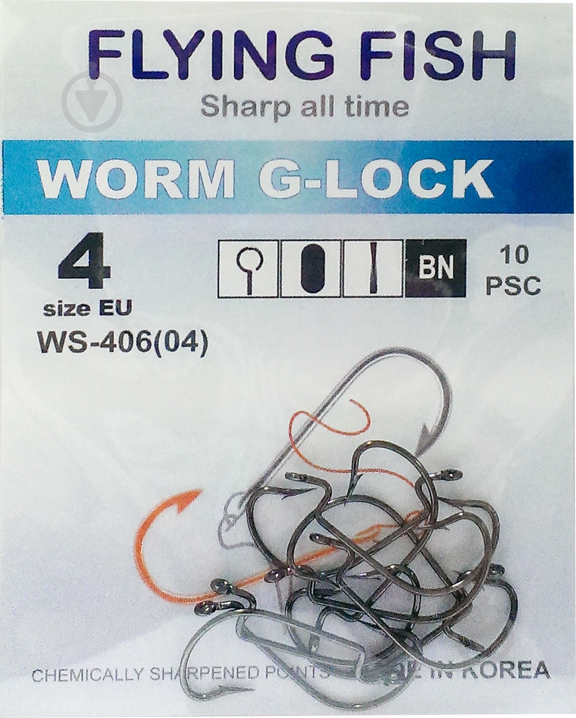 Крючок Flying Fish Worm G-Lock №4 10 шт. WS-406(04) - фото 1