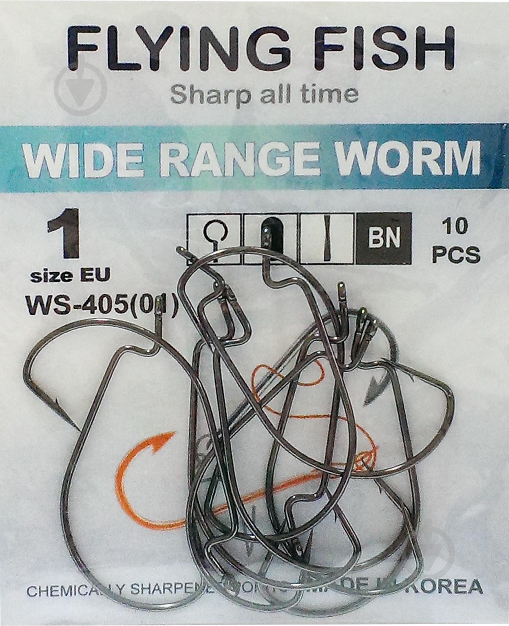 Крючок Flying Fish Wide Range Worm №1 10 шт. WS-405(01) - фото 1 Крючок Flying Fish Wide Range Worm №1 10 шт. WS-405(01) - фото 1
