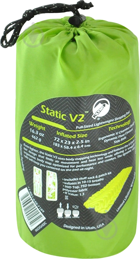 Каремат надувной тактический Klymit Static V 2 Green 183x59x6,5 см - фото 4