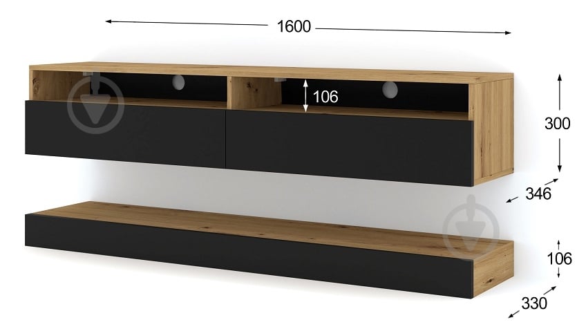 Тумба під ТВ BIM Furniture Duo 2д 1600x300x340 мм дуб артізан/чорний матовий (TV_STAND_DUO_160_PLATFORM_ARTI) - фото 3 Тумба під ТВ BIM Furniture Duo 2д 1600x300x340 мм дуб артізан/чорний матовий (TV_STAND_DUO_160_PLATFORM_ARTI) - фото 3