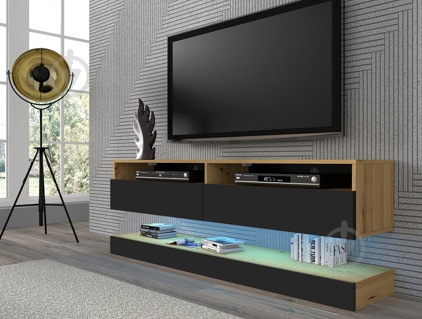 Тумба під ТВ BIM Furniture Duo 2д 1600x300x340 мм дуб артізан/чорний матовий (TV_STAND_DUO_160_PLATFORM_ARTI) - фото 4 Тумба під ТВ BIM Furniture Duo 2д 1600x300x340 мм дуб артізан/чорний матовий (TV_STAND_DUO_160_PLATFORM_ARTI) - фото 4