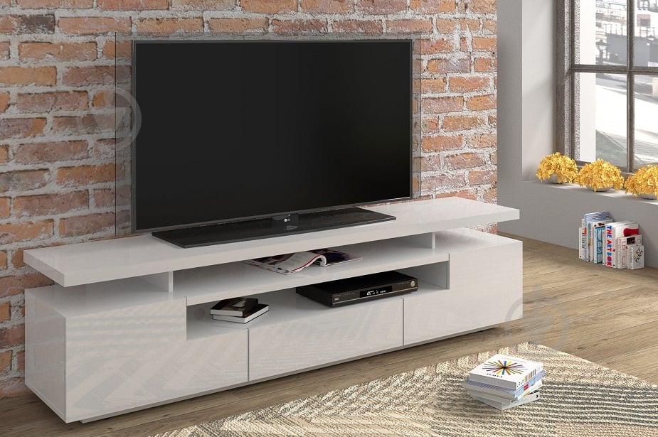 Тумба під ТВ BIM Furniture Eva 3д 1950x510x420 мм білий матовий/білий глянець(TV_STAND_EVA_195_WHITE_GLOSS) - фото 4 Тумба під ТВ BIM Furniture Eva 3д 1950x510x420 мм білий матовий/білий глянець(TV_STAND_EVA_195_WHITE_GLOSS) - фото 4