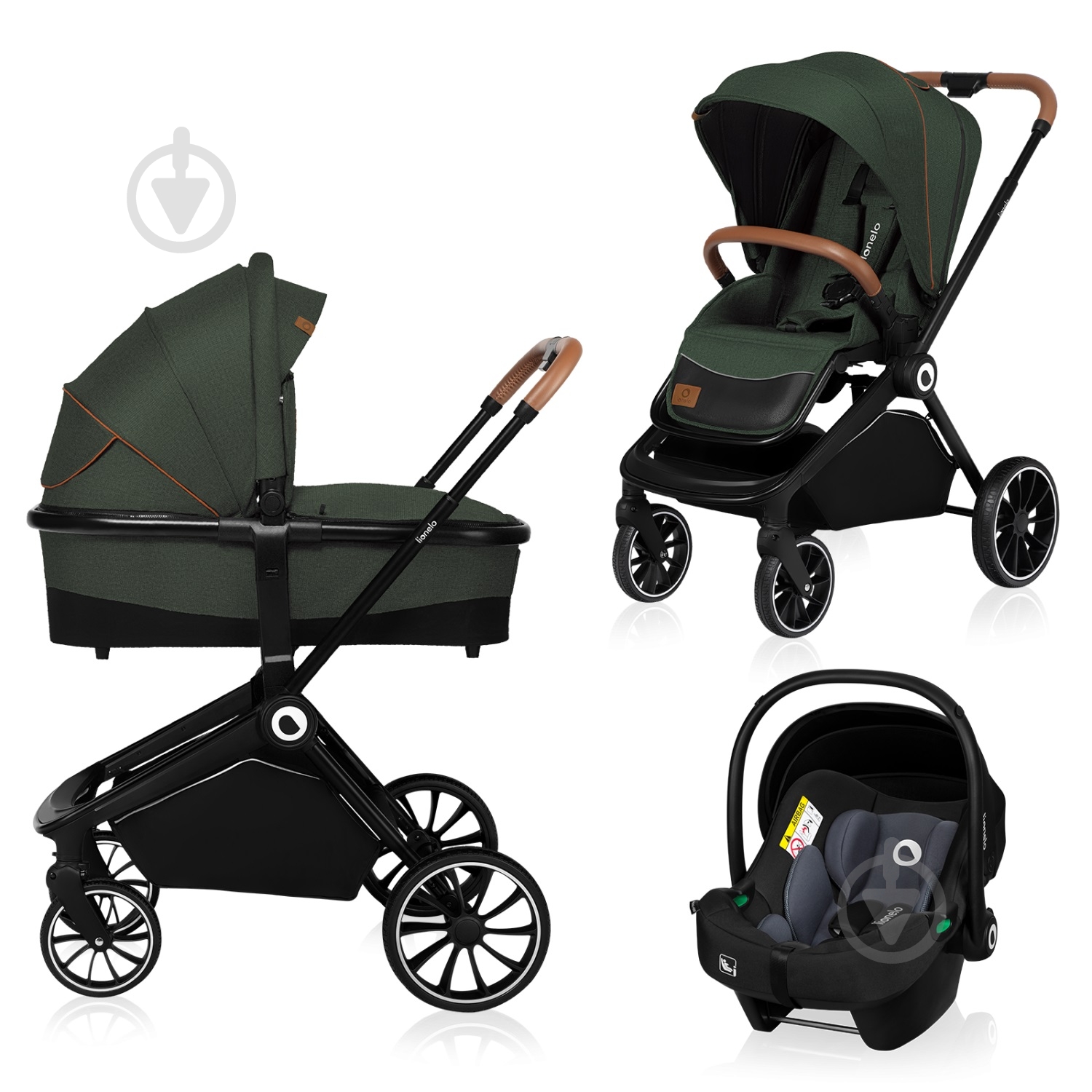 Коляска универсальная 2 в 1 Lionelo Mika 3in1 Green Forest - фото 1