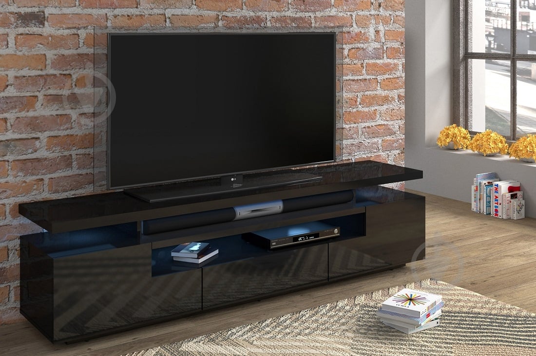 Тумба под ТВ BIM Furniture Eva 3д 1950x510x420 мм черный матовый/черный глянец (TV_STAND_EVA_195_BLACK_GLOSS_L) - фото 3 Тумба под ТВ BIM Furniture Eva 3д 1950x510x420 мм черный матовый/черный глянец (TV_STAND_EVA_195_BLACK_GLOSS_L) - фото 3