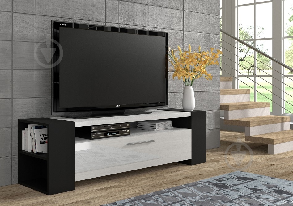 Тумба под ТВ BIM Furniture Livia 1д 1600x420x400 мм черный/белый матовый (LIVIA_RTV_160_BM_WG_CARB) - фото 4