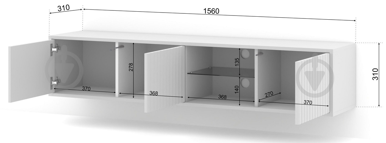 Тумба под ТВ BIM Furniture Mita 3д 1560x310x310 мм белый матовый(MITA_TV_STAND_156_WHITE_MAT) - фото 2 Тумба под ТВ BIM Furniture Mita 3д 1560x310x310 мм белый матовый(MITA_TV_STAND_156_WHITE_MAT) - фото 2