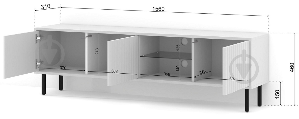 Тумба под ТВ BIM Furniture Mita 3д 1560x310x310 мм белый матовый(MITA_TV_STAND_156_WHITE_MAT) - фото 4 Тумба под ТВ BIM Furniture Mita 3д 1560x310x310 мм белый матовый(MITA_TV_STAND_156_WHITE_MAT) - фото 4
