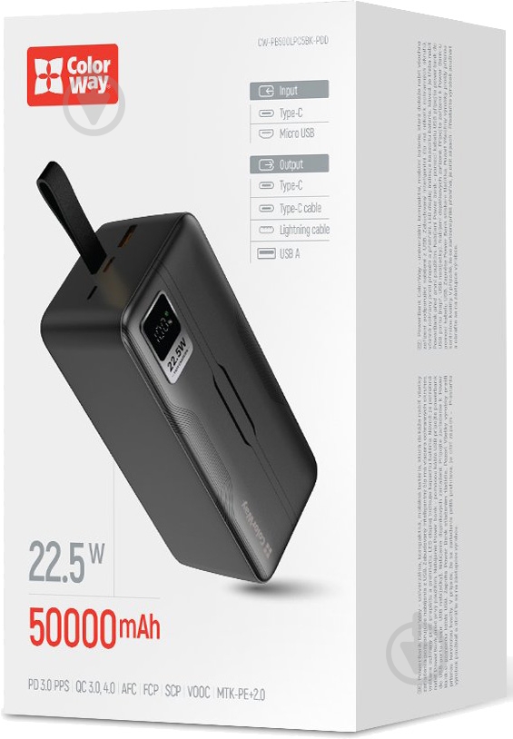 Повербанк ColorWay Digital Display 50000 mAh black (CW-PB500LPC5BK-PDD) - фото 6