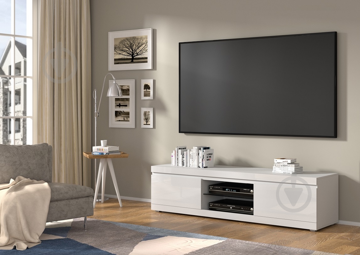 Тумба под ТВ BIM Furniture Net 2д 1800x460x400 мм белый матовый/белый глянец(TV_STAND_NET_180_WHITE_GLOSS) - фото 5