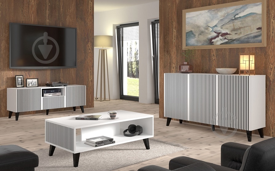 Тумба под ТВ BIM Furniture Ravenna 2д1ш 1500x560x420 мм черный/белый матовый (RAVENNA_P_PAINTED_MDF_TV_STAND) - фото 5 Тумба под ТВ BIM Furniture Ravenna 2д1ш 1500x560x420 мм черный/белый матовый (RAVENNA_P_PAINTED_MDF_TV_STAND) - фото 5