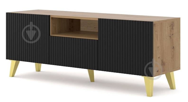 Тумба под ТВ BIM Furniture Ravenna 2д1ш 1500x560x420 мм дуб артизан/золотой/черный матовый (RAVENNA_PB_FOILED_MDF_TV_STAND) - фото 1 Тумба под ТВ BIM Furniture Ravenna 2д1ш 1500x560x420 мм дуб артизан/золотой/черный матовый (RAVENNA_PB_FOILED_MDF_TV_STAND) - фото 1