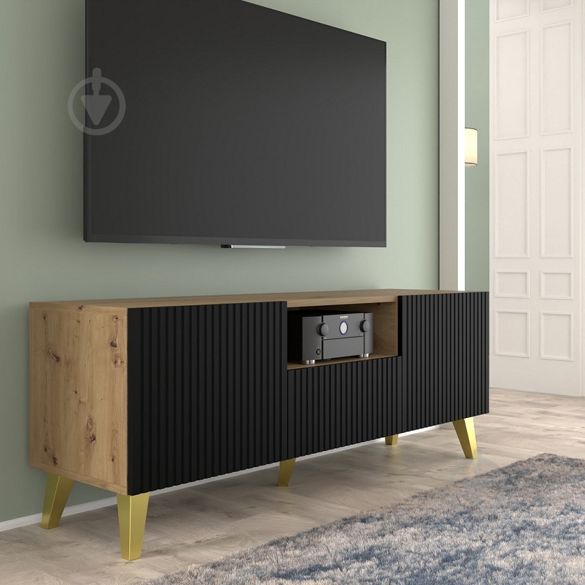 Тумба под ТВ BIM Furniture Ravenna 2д1ш 1500x560x420 мм дуб артизан/золотой/черный матовый (RAVENNA_PB_FOILED_MDF_TV_STAND) - фото 3 Тумба под ТВ BIM Furniture Ravenna 2д1ш 1500x560x420 мм дуб артизан/золотой/черный матовый (RAVENNA_PB_FOILED_MDF_TV_STAND) - фото 3