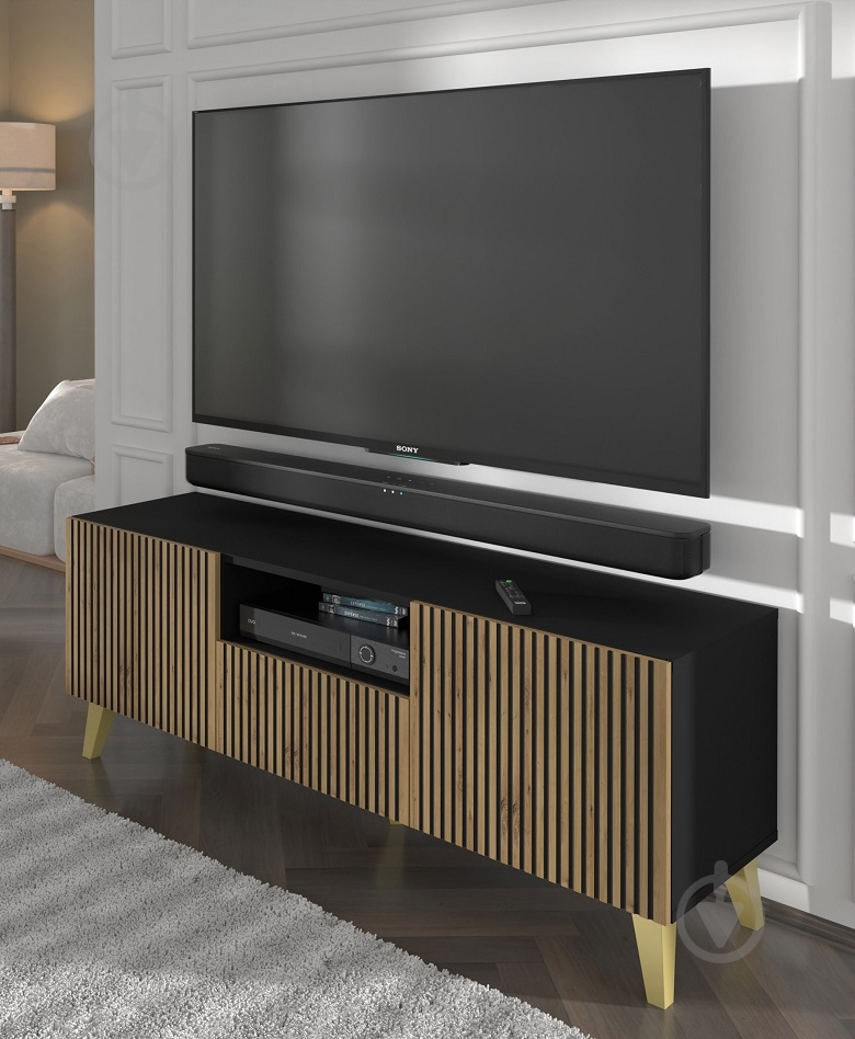 Тумба під ТВ BIM Furniture Ravenna 2д1ш 1500x560x420 мм чорний матовий/золотий/дуб артізан (RAVENNA_P_PAINTED_MDF_TV_STAND) - фото 5 Тумба під ТВ BIM Furniture Ravenna 2д1ш 1500x560x420 мм чорний матовий/золотий/дуб артізан (RAVENNA_P_PAINTED_MDF_TV_STAND) - фото 5