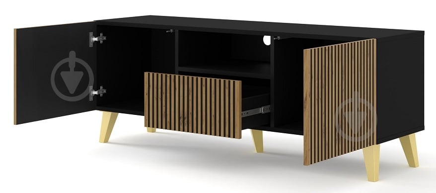 Тумба під ТВ BIM Furniture Ravenna 2д1ш 1500x560x420 мм чорний матовий/золотий/дуб артізан (RAVENNA_P_PAINTED_MDF_TV_STAND) - фото 2 Тумба під ТВ BIM Furniture Ravenna 2д1ш 1500x560x420 мм чорний матовий/золотий/дуб артізан (RAVENNA_P_PAINTED_MDF_TV_STAND) - фото 2