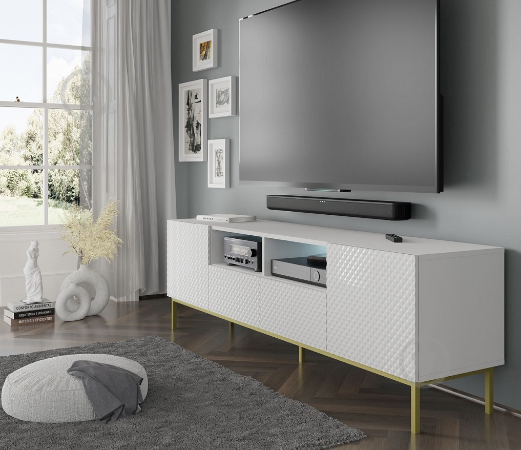 Тумба под ТВ BIM Furniture Ravenna 2д1ш 2000x580x420 мм золотой/белый (RAVENNA_CCK_DIAMOND_MDF_HG_TV_) - фото 4