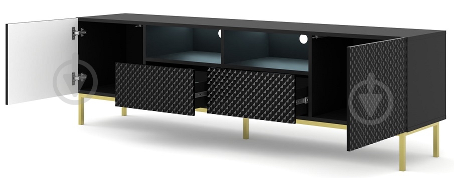 Тумба під ТВ BIM Furniture Ravenna 2д1ш 2000x580x420 мм чорний/золотий(RAVENNA_CCK_DIAMOND_MDF_HG_TV_) - фото 2 Тумба під ТВ BIM Furniture Ravenna 2д1ш 2000x580x420 мм чорний/золотий(RAVENNA_CCK_DIAMOND_MDF_HG_TV_) - фото 2