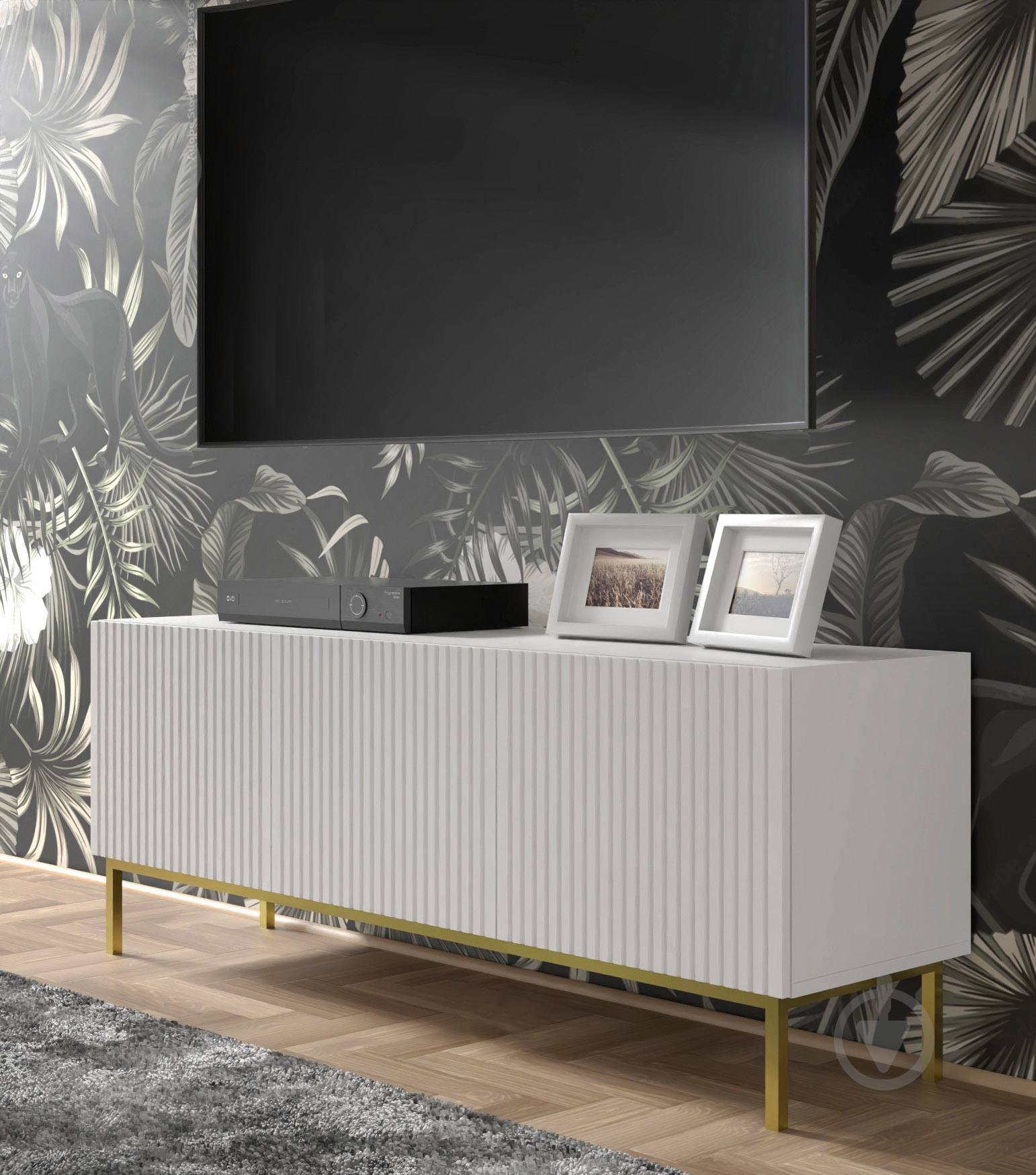 Тумба под ТВ BIM Furniture Ravenna 3д 1500x560x420 мм золотой/белый матовый (RAVENNA_B_FOILED_MDF_TV_STAND_) - фото 5 Тумба под ТВ BIM Furniture Ravenna 3д 1500x560x420 мм золотой/белый матовый (RAVENNA_B_FOILED_MDF_TV_STAND_) - фото 5