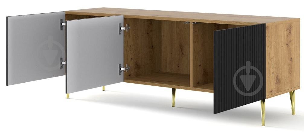 Тумба под ТВ BIM Furniture Ravenna 3д 1500x560x420 мм дуб артизан/золотой/черный матовый (RAVENNA_B_FOILED_MDF_TV_STAND_) - фото 2 Тумба под ТВ BIM Furniture Ravenna 3д 1500x560x420 мм дуб артизан/золотой/черный матовый (RAVENNA_B_FOILED_MDF_TV_STAND_) - фото 2