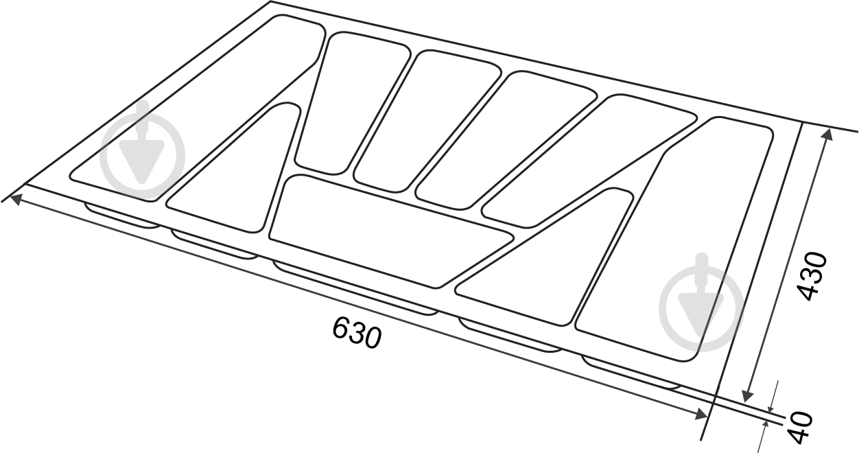 Лоток для столовых приборов Verso 630x430x40 мм фасад 700 мм пластиковый белый - фото 2