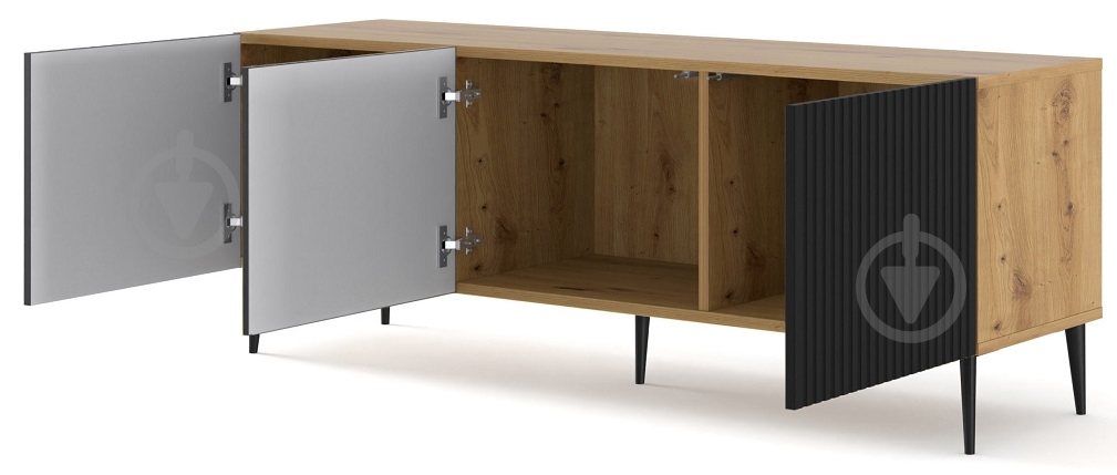 Тумба під ТВ BIM Furniture Ravenna 3д 1500x560x420 мм дуб артізан/чорний/чорний матовий (RAVENNA_B_FOILED_MDF_TV_STAND_) - фото 2 Тумба під ТВ BIM Furniture Ravenna 3д 1500x560x420 мм дуб артізан/чорний/чорний матовий (RAVENNA_B_FOILED_MDF_TV_STAND_) - фото 2