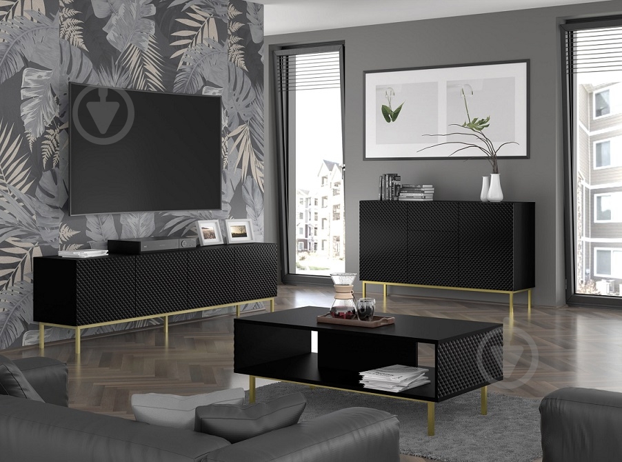 Тумба під ТВ BIM Furniture Ravenna 3д 1500x560x420 мм чорний/золотий(RAVENNA_C_DIAMOND_MDF_HG_TV_ST) - фото 4