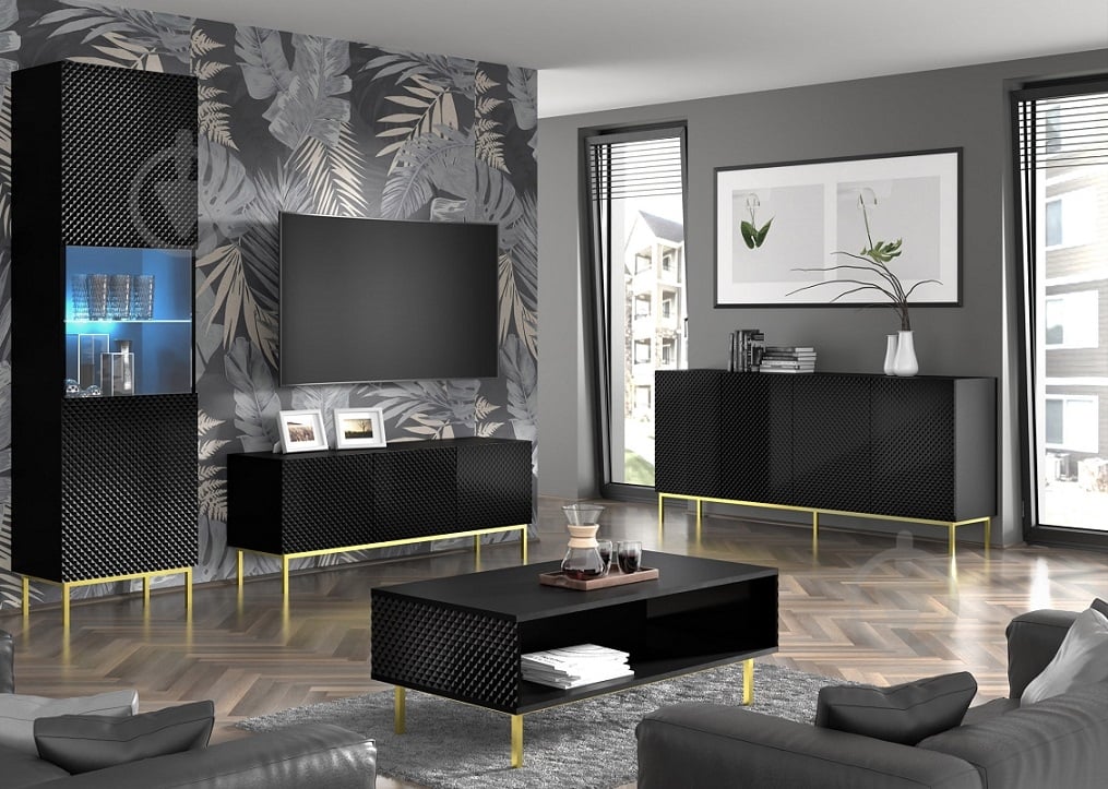 Тумба під ТВ BIM Furniture Ravenna 3д 1500x560x420 мм чорний(RAVENNA_C_DIAMOND_MDF_HG_TV_ST) - фото 5