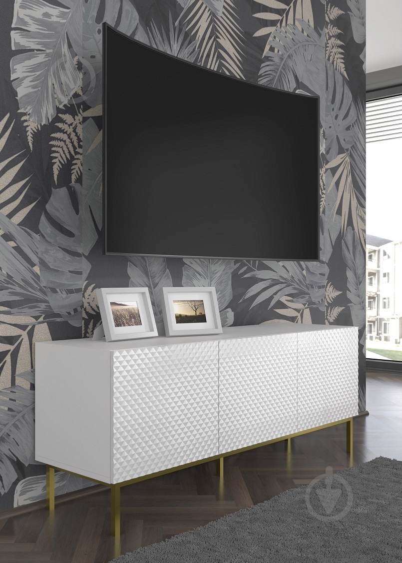 Тумба під ТВ BIM Furniture Ravenna 3д 1500x580x420 мм золотий/білий (RAVENNA_C_DIAMOND_MDF_HG_TV_ST) - фото 4 Тумба під ТВ BIM Furniture Ravenna 3д 1500x580x420 мм золотий/білий (RAVENNA_C_DIAMOND_MDF_HG_TV_ST) - фото 4