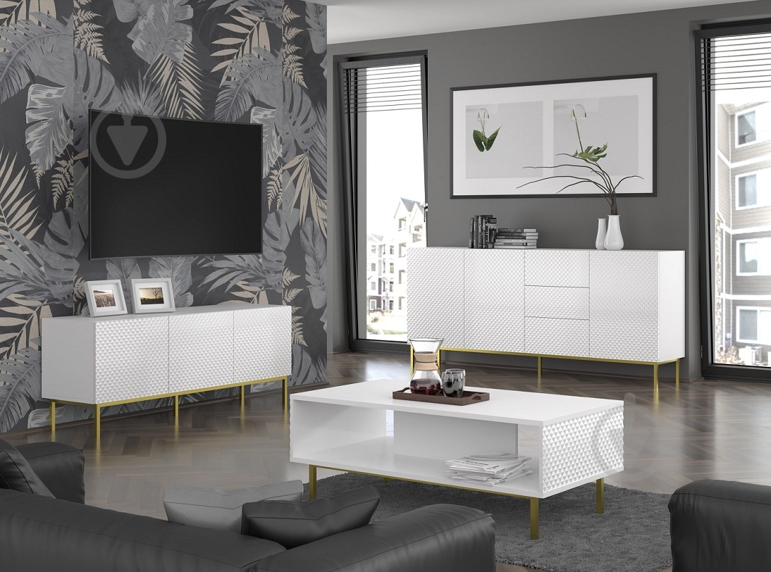 Тумба під ТВ BIM Furniture Ravenna 3д 1500x580x420 мм чорний/білий (RAVENNA_C_DIAMOND_MDF_HG_TV_ST) - фото 4 Тумба під ТВ BIM Furniture Ravenna 3д 1500x580x420 мм чорний/білий (RAVENNA_C_DIAMOND_MDF_HG_TV_ST) - фото 4