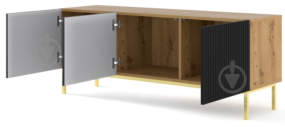 Тумба під ТВ BIM Furniture Ravenna 3д 1500x580x420 мм дуб артізан/золотий/чорний матовий (RAVENNA_B_FOILED_MDF_TV_STAND_) - фото 2 Тумба під ТВ BIM Furniture Ravenna 3д 1500x580x420 мм дуб артізан/золотий/чорний матовий (RAVENNA_B_FOILED_MDF_TV_STAND_) - фото 2