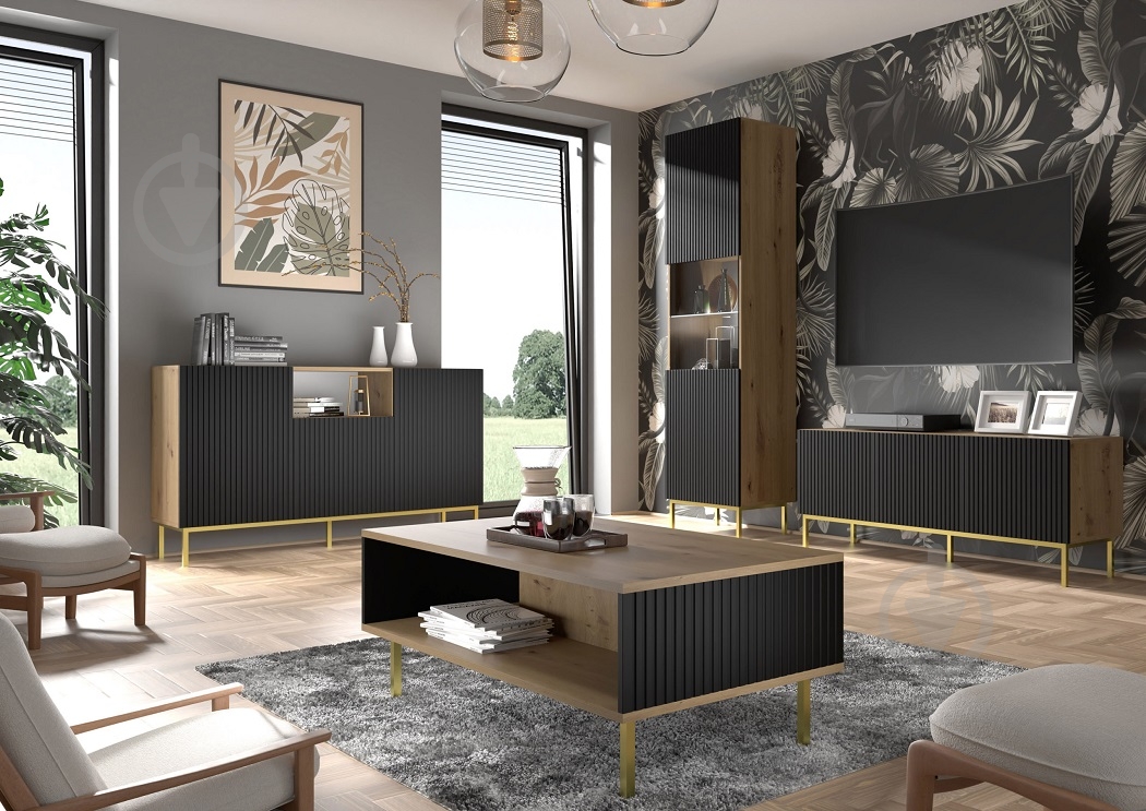 Тумба під ТВ BIM Furniture Ravenna 3д 1500x580x420 мм дуб артізан/золотий/чорний матовий (RAVENNA_B_FOILED_MDF_TV_STAND_) - фото 6 Тумба під ТВ BIM Furniture Ravenna 3д 1500x580x420 мм дуб артізан/золотий/чорний матовий (RAVENNA_B_FOILED_MDF_TV_STAND_) - фото 6