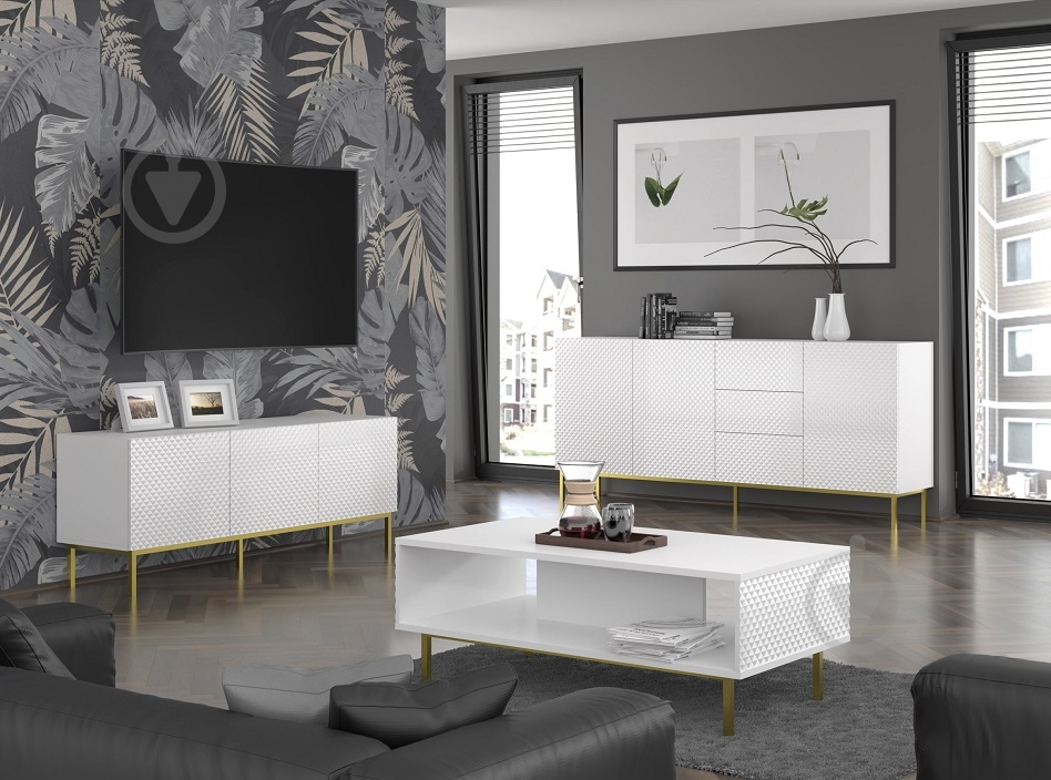 Тумба під ТВ BIM Furniture Ravenna 4д 2000x560x420 мм чорний/білий (RAVENNA_C_DIAMOND_MDF_HG_TV_ST) - фото 5 Тумба під ТВ BIM Furniture Ravenna 4д 2000x560x420 мм чорний/білий (RAVENNA_C_DIAMOND_MDF_HG_TV_ST) - фото 5