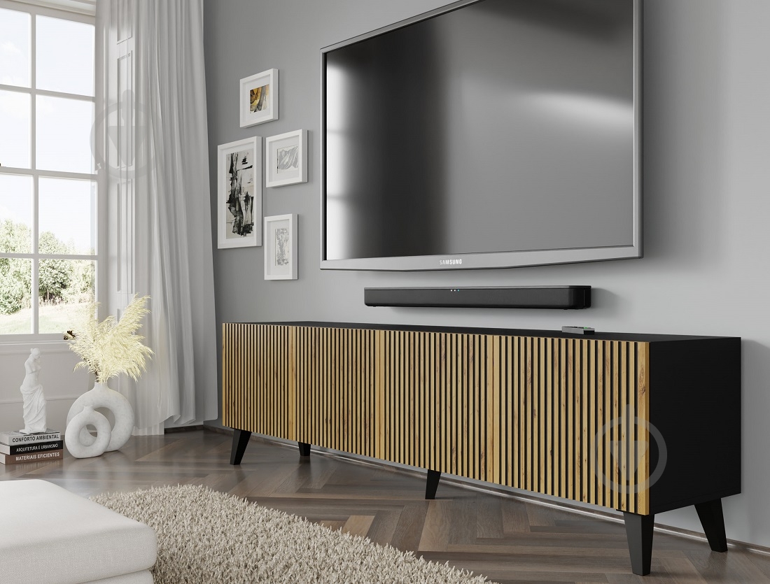 Тумба под ТВ BIM Furniture Ravenna 4д 2000x560x420 мм дуб артизан/черный/черный матовый (RAVENNA_F_PAINTED_MDF_TV_STAND) - фото 4 Тумба под ТВ BIM Furniture Ravenna 4д 2000x560x420 мм дуб артизан/черный/черный матовый (RAVENNA_F_PAINTED_MDF_TV_STAND) - фото 4