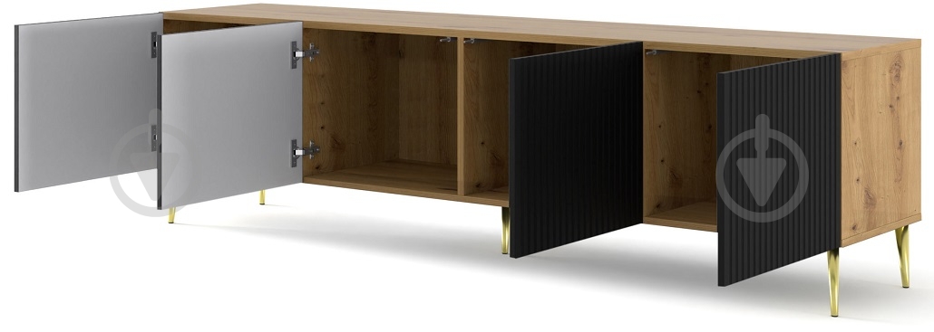 Тумба під ТВ BIM Furniture Ravenna 4д 2000x560x420 мм дуб артізан/золотий/чорний матовий (RAVENNA_B_FOILED_MDF_TV_STAND_) - фото 2 Тумба під ТВ BIM Furniture Ravenna 4д 2000x560x420 мм дуб артізан/золотий/чорний матовий (RAVENNA_B_FOILED_MDF_TV_STAND_) - фото 2