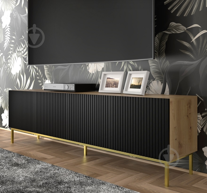 Тумба під ТВ BIM Furniture Ravenna 4д 2000x560x420 мм дуб артізан/золотий/чорний матовий (RAVENNA_B_FOILED_MDF_TV_STAND_) - фото 5 Тумба під ТВ BIM Furniture Ravenna 4д 2000x560x420 мм дуб артізан/золотий/чорний матовий (RAVENNA_B_FOILED_MDF_TV_STAND_) - фото 5