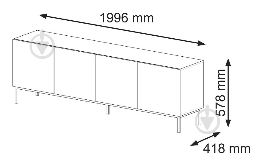 Тумба під ТВ BIM Furniture Ravenna 4д 2000x580x420 мм чорний/білий матовий (RAVENNA_B_FOILED_MDF_TV_STAND_) - фото 3