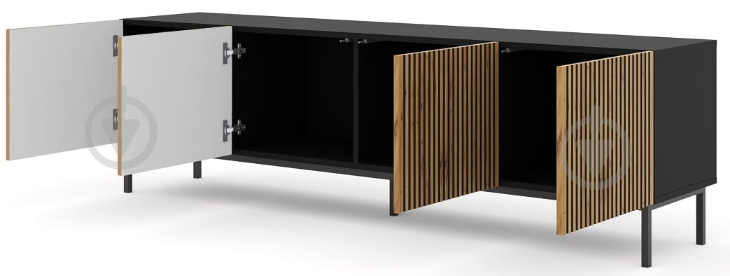 Тумба под ТВ BIM Furniture Ravenna 4д 2000x580x420 мм дуб артизан/черный/черный матовый (RAVENNA_F_PAINTED_MDF_TV_STAND) - фото 2 Тумба под ТВ BIM Furniture Ravenna 4д 2000x580x420 мм дуб артизан/черный/черный матовый (RAVENNA_F_PAINTED_MDF_TV_STAND) - фото 2