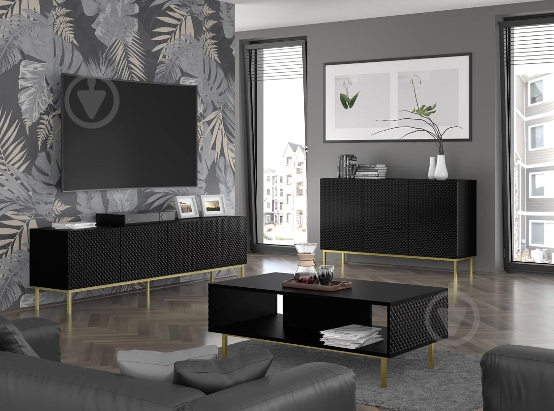Тумба под ТВ BIM Furniture Ravenna 4д 2000x580x420 мм черный/золотой(RAVENNA_C_DIAMOND_MDF_HG_TV_ST) - фото 4 Тумба под ТВ BIM Furniture Ravenna 4д 2000x580x420 мм черный/золотой(RAVENNA_C_DIAMOND_MDF_HG_TV_ST) - фото 4