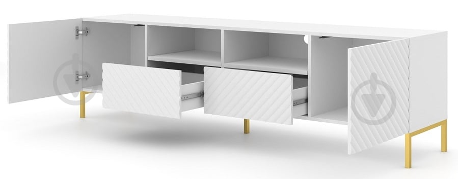 Тумба під ТВ BIM Furniture Surf 2д2ш 2000x560x420 мм золотий/білий матовий (SURF_TV_STAND_200_2D2S_WHITE_M) - фото 2 Тумба під ТВ BIM Furniture Surf 2д2ш 2000x560x420 мм золотий/білий матовий (SURF_TV_STAND_200_2D2S_WHITE_M) - фото 2
