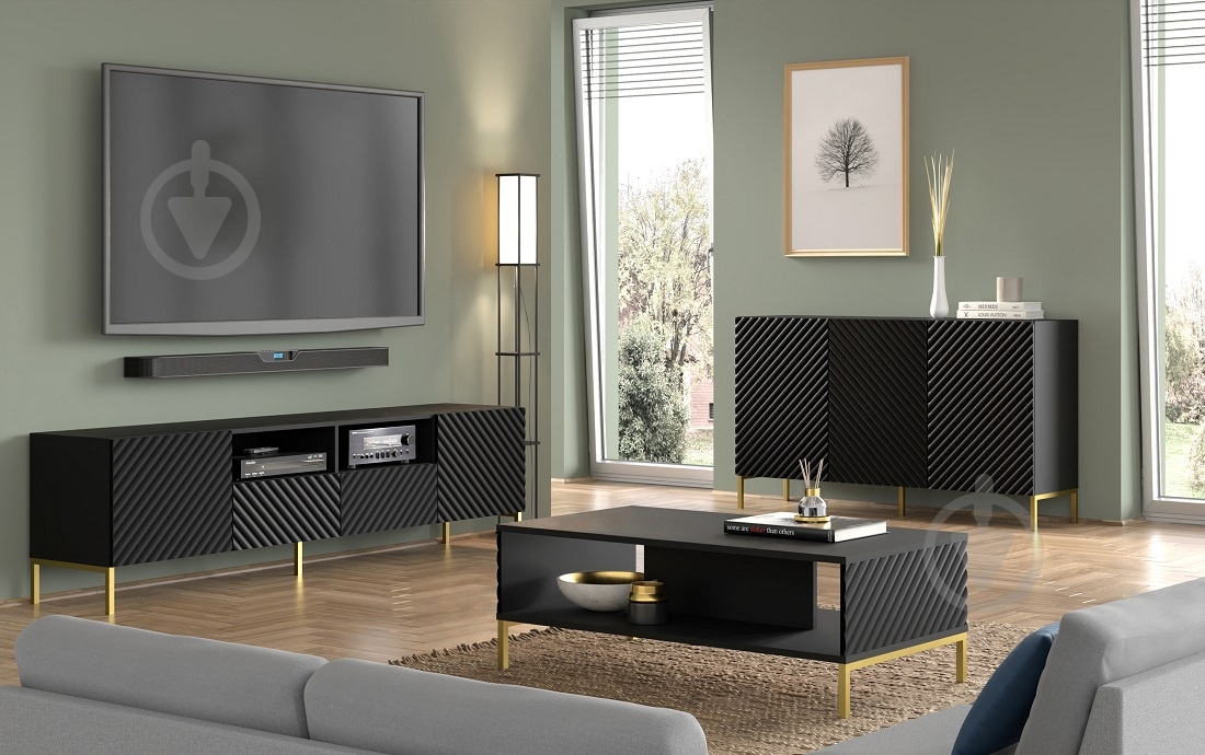 Тумба під ТВ BIM Furniture Surf 2д2ш 2000x560x420 мм чорний матовий/чорний(SURF_TV_STAND_200_2D2S_BLACK_M) - фото 3 Тумба під ТВ BIM Furniture Surf 2д2ш 2000x560x420 мм чорний матовий/чорний(SURF_TV_STAND_200_2D2S_BLACK_M) - фото 3