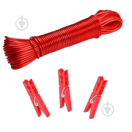 Шнур 20 м + прищіпки 50 шт. червоний - фото 1