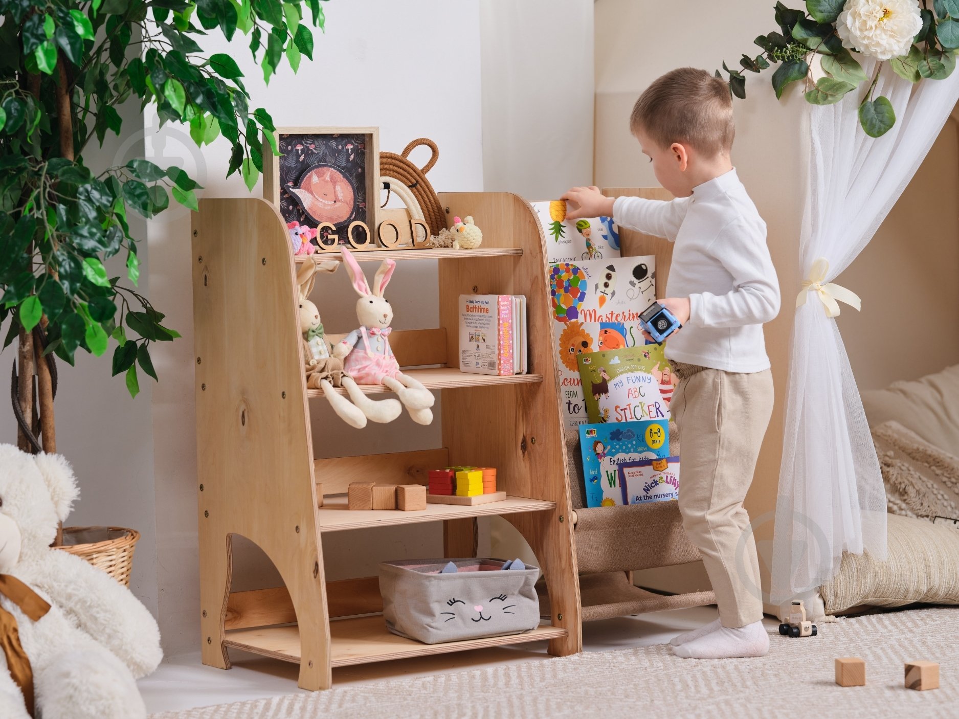 Стелаж Goodevas Монтессорі великий 2в1 для книг та іграшок E648 бежевий - фото 23 Стелаж Goodevas Монтессорі великий 2в1 для книг та іграшок E648 бежевий - фото 23