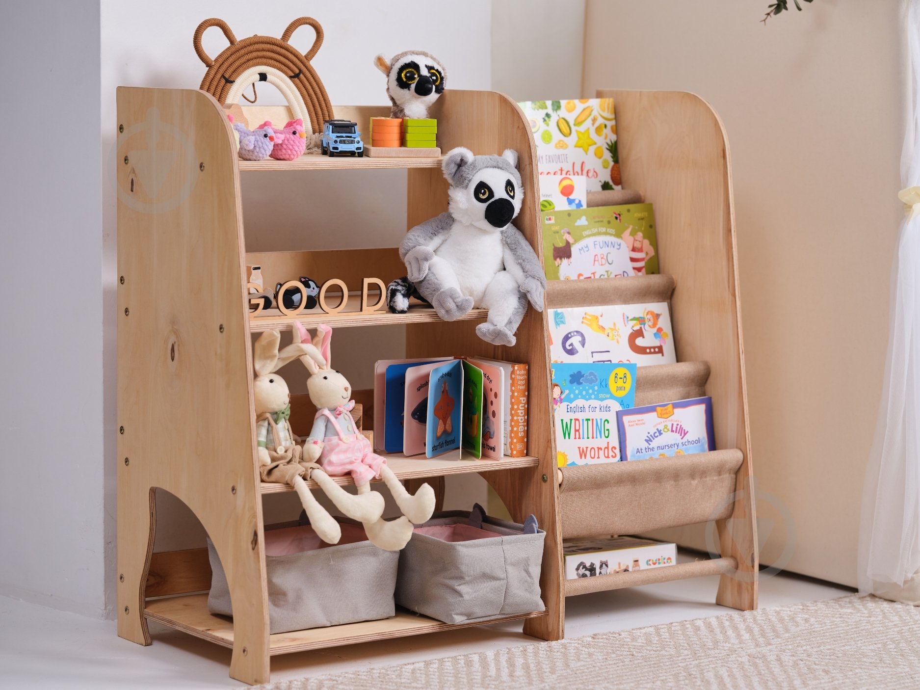 Стелаж Goodevas Монтессорі великий 2в1 для книг та іграшок E648 бежевий - фото 24 Стелаж Goodevas Монтессорі великий 2в1 для книг та іграшок E648 бежевий - фото 24